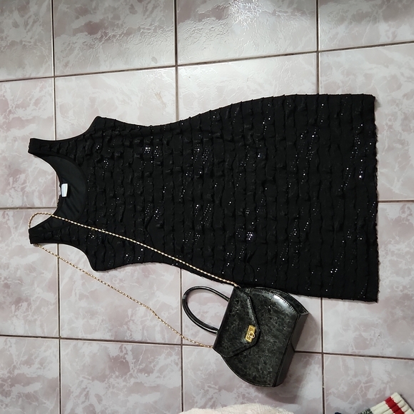 🎉HP🎉Little Black Dress Suzy with sequins and ruffled - lined stretchy form fit - Picture 12 of 12